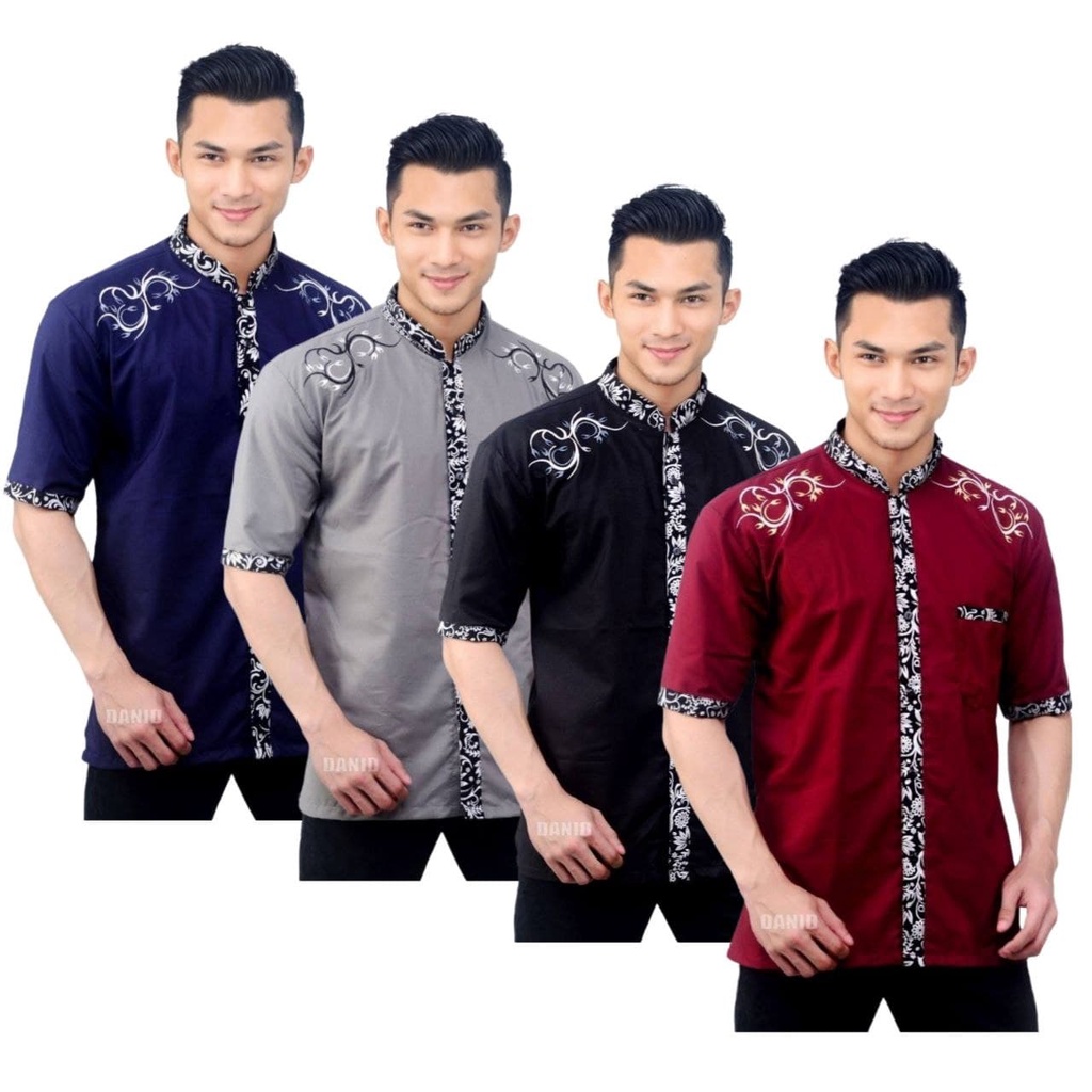 Baju Koko Pria Baju Koko Muslim Baju Koko Kombinasi Batik Lengan Pendek P027 ANS