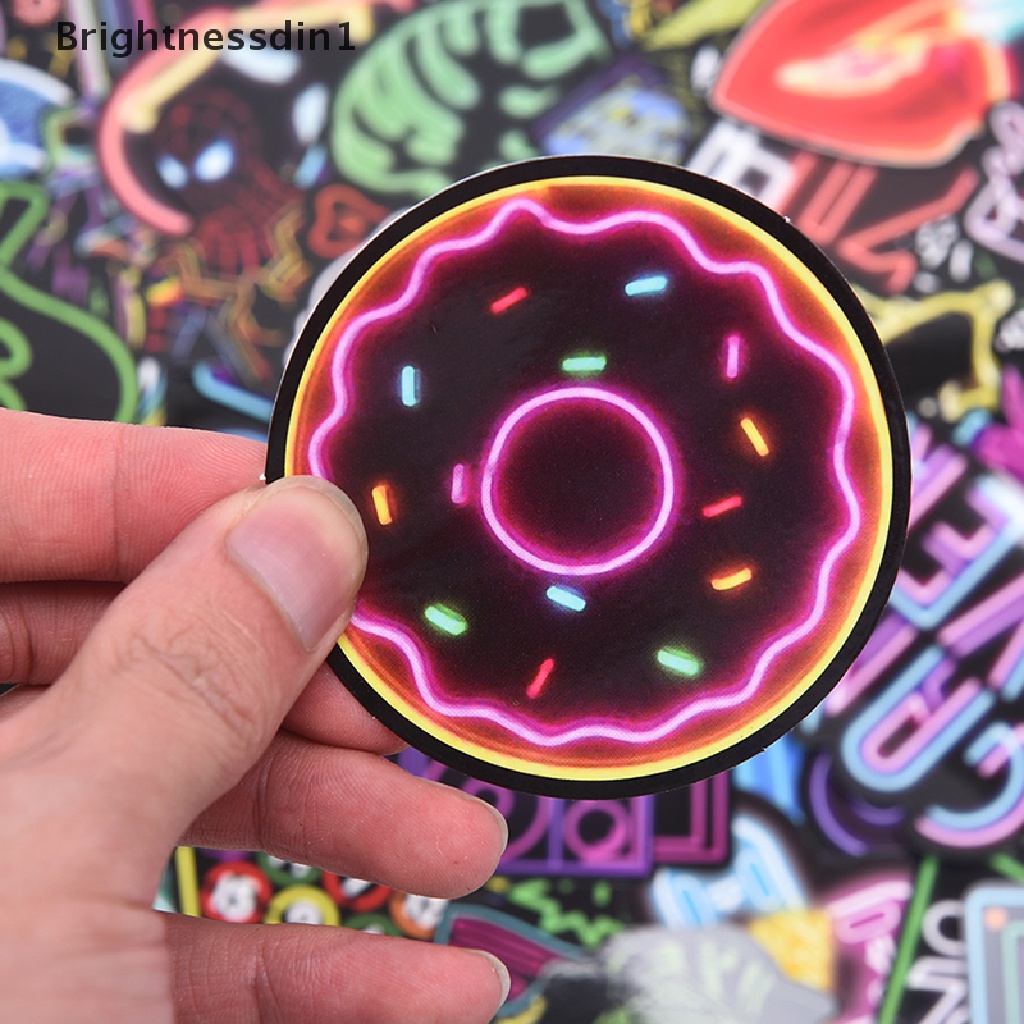 (Brightnessdin1) 50 Pcs Stiker Graffiti Anti Air Warna Neon Untuk Dekorasi Laptop / Koper DIY  Butikan Butik