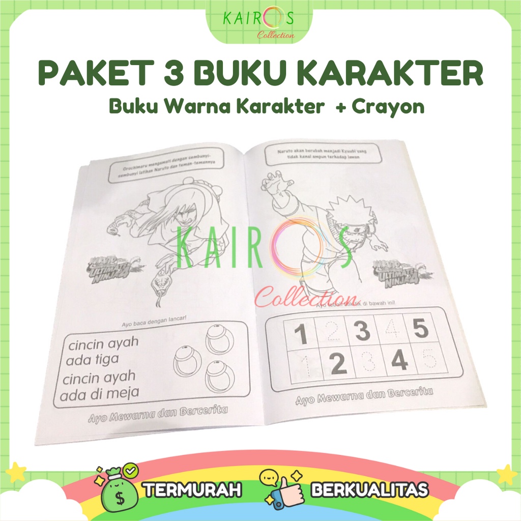 Buku Mewarnai Anak Karakter &amp; Crayon 12 Warna Paket Edukasi