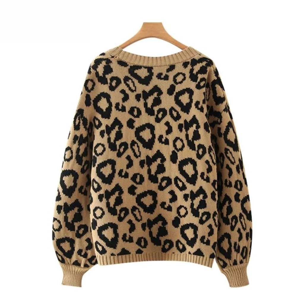 Cardigan Rajut Korea Vintage Leopard