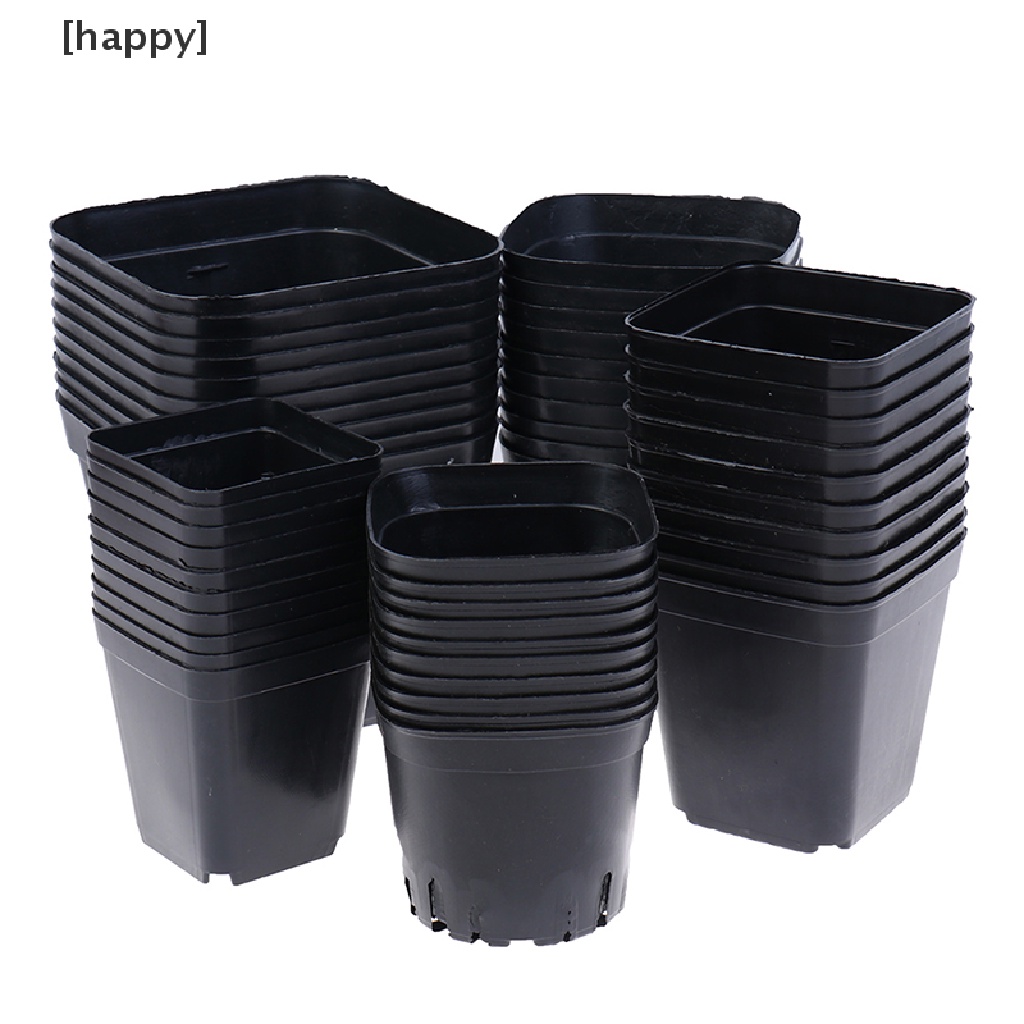 10 Pcs Pot Bunga Bahan Plastik Bentuk Persegi Kecil Warna Hitam Untuk Tanaman Sukulen