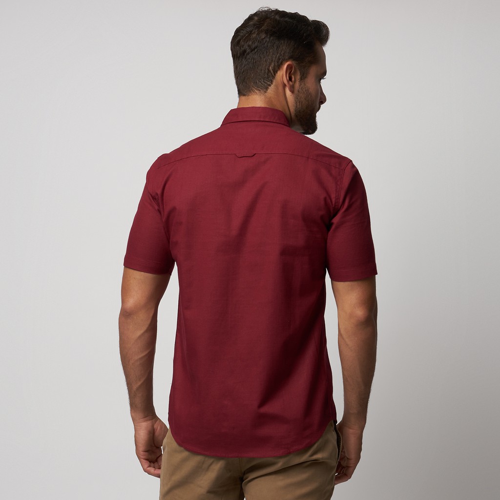 Kemeja Cowok Polos Pria Tangan Pendek Maroon Premium Quality Sigarate Slimfit Casual Kantoran Trendy