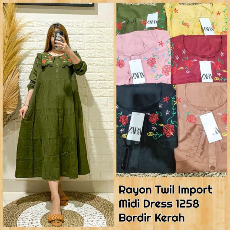 Midi Dress Rayon Twill Import | Midi Dress katun Rayon Polos
