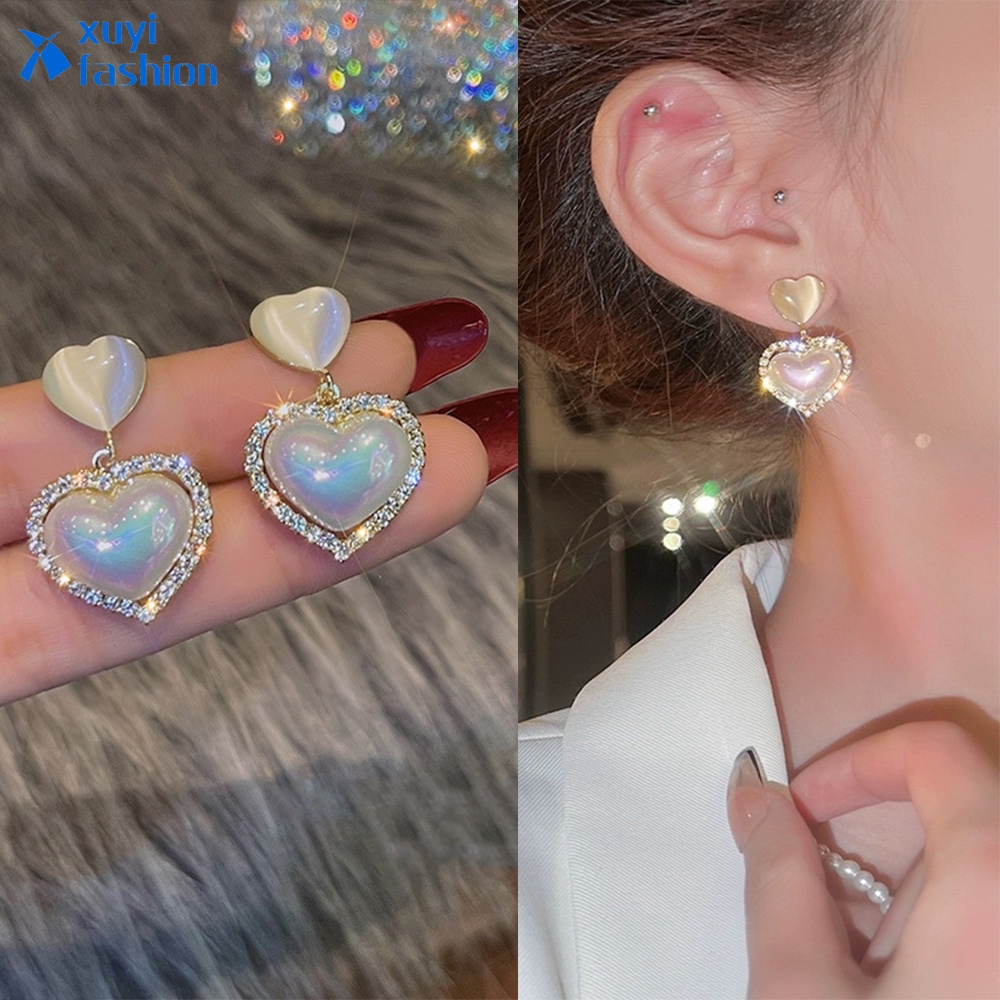 Anting Tusuk Gantung Desain Hati Hias Kristalmutiara Gaya Elegansimple Untuk Wanita