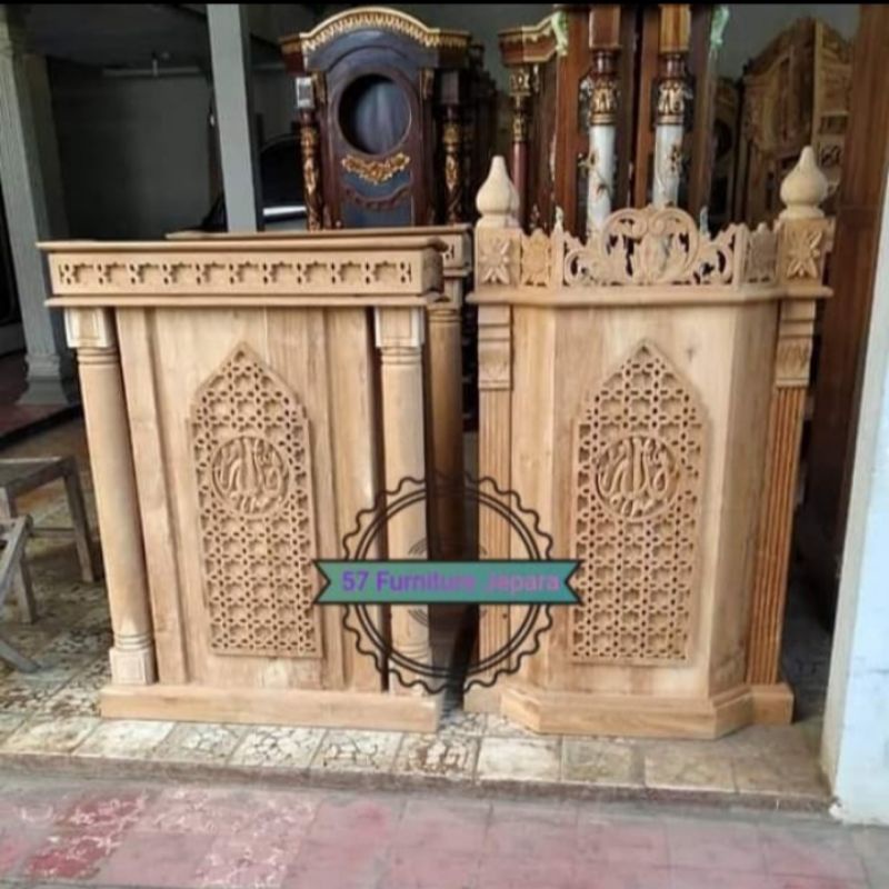 Podium ukir Jepara - Mimbar khotbah masjid kayu jati mentahan