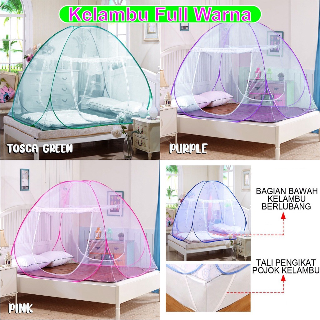 [FULL WARNA] Kelambu Tenda Lipat Tempat Tidur Full Warna Warni 160x200 180x200 200x200