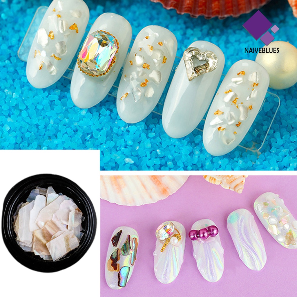 Naiveblue 1 Kotak Irisan Kulit Kerang Alami Bentuk Asimetris Untuk Dekorasi Nail Art