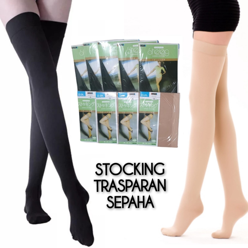 Stocking Wanita Kaos Kaki Panjang Sepaha Bahan Lembut Transparan / Kaus Kaki Stoking Kerja Cewek Warna Kulit Sepaha