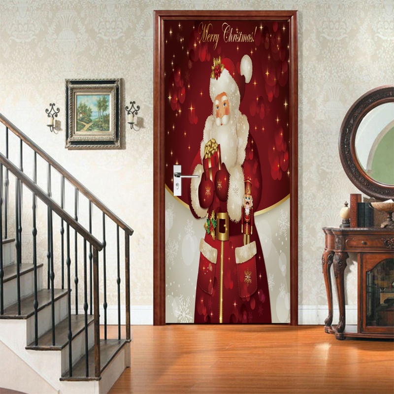 Zzz 2pcs / set Stiker Dinding / Pintu / Kulkas Motif Santa Claus Natal Anti Air Untuk Dekorasi Rumah