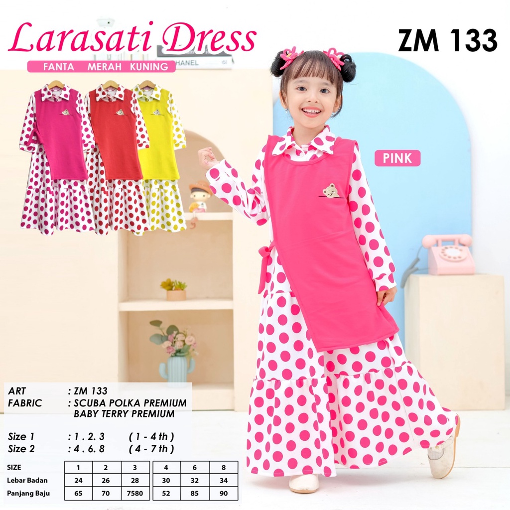 ( 1 - 7  tahun ) dress anak kecil perempuan fashion / tunik anak fashion - Larasati Dress - ZM 133 -