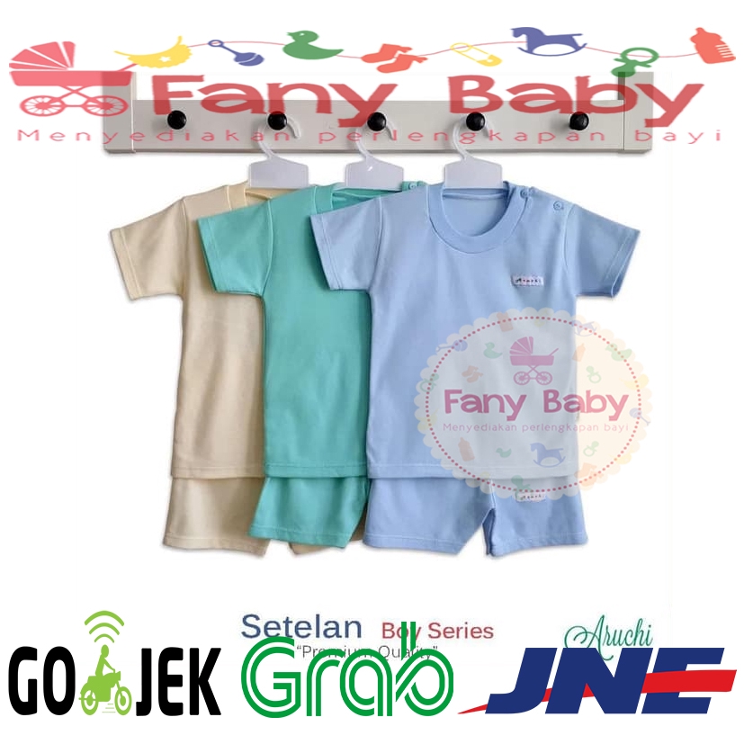 Aruchi (Boy) Baju Polosan Setelan Tangan Pendek Kancing Pundak