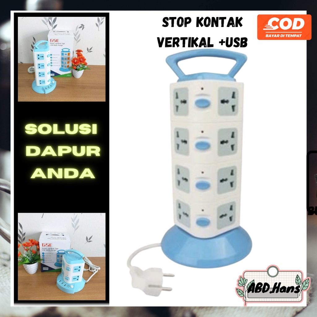 (Hans) Stop Kontak 4 sisi Vertikal Multifungsi 3 USB serbaguna elektronik sambungan kabel t usb colo