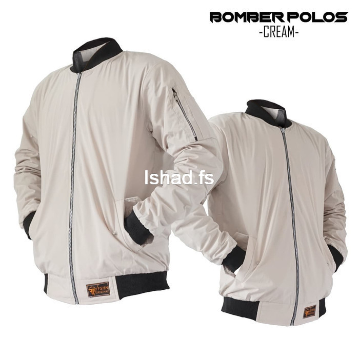 JAKET BOMBER / JAKET BOMBER ORIGINAL / JAKET COWO / JAKET PRIA - POLOS CREAM, L