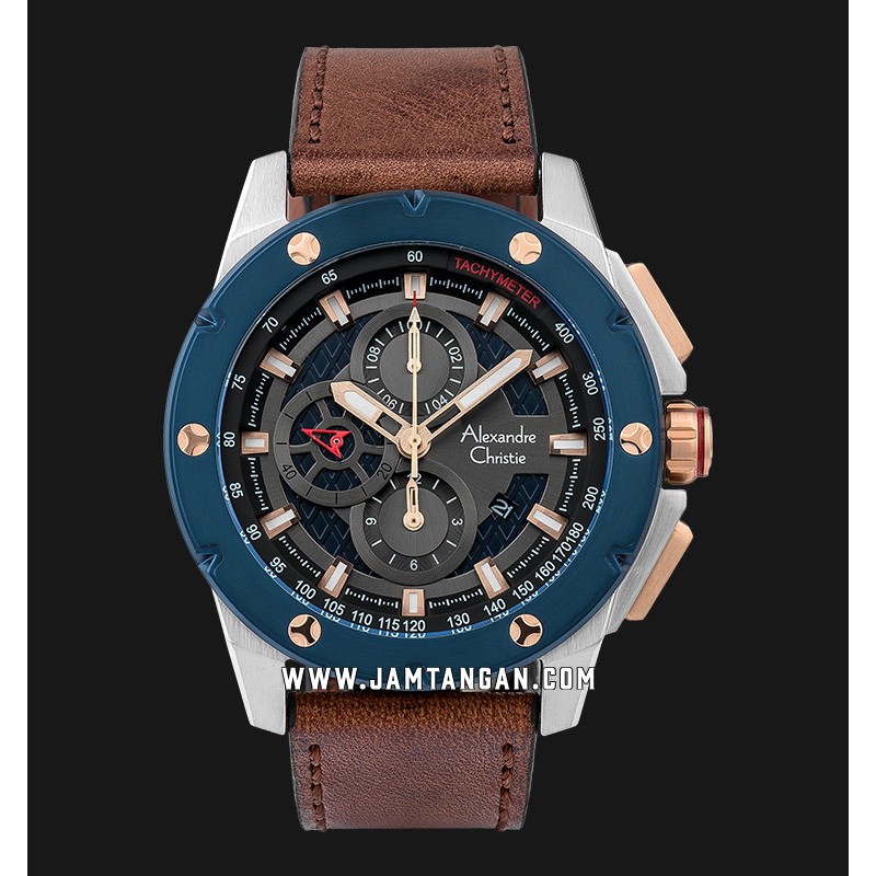 Alexandre Christie AC 6549 MC LTUBU Chronograph Men Blue Dial Brown Leather Strap