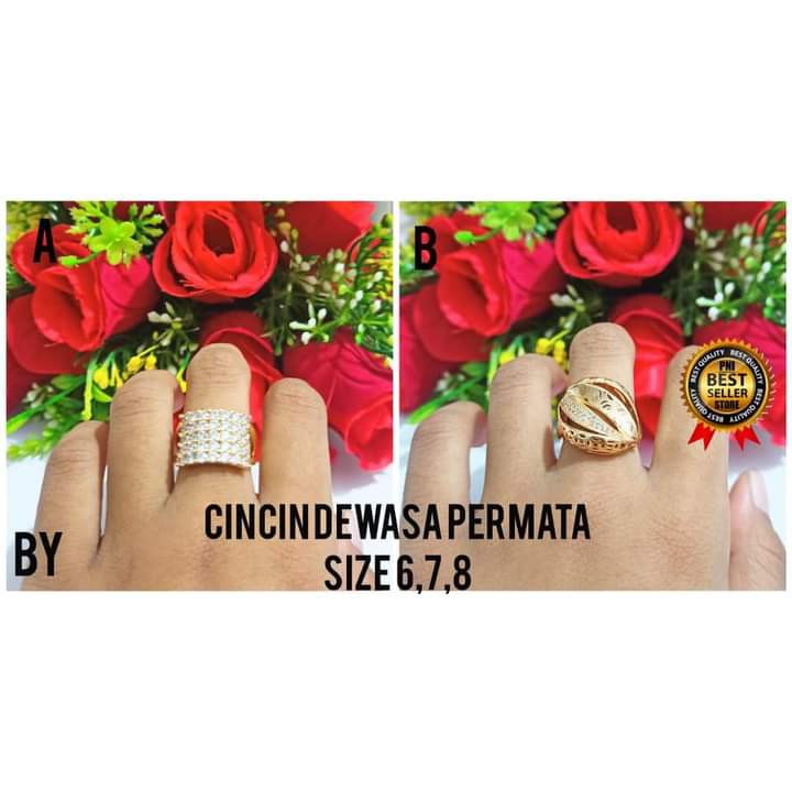 Cincin Dewasa Dubai Permata Zircon Gold dan Silver perhiasan Wanita (COD)