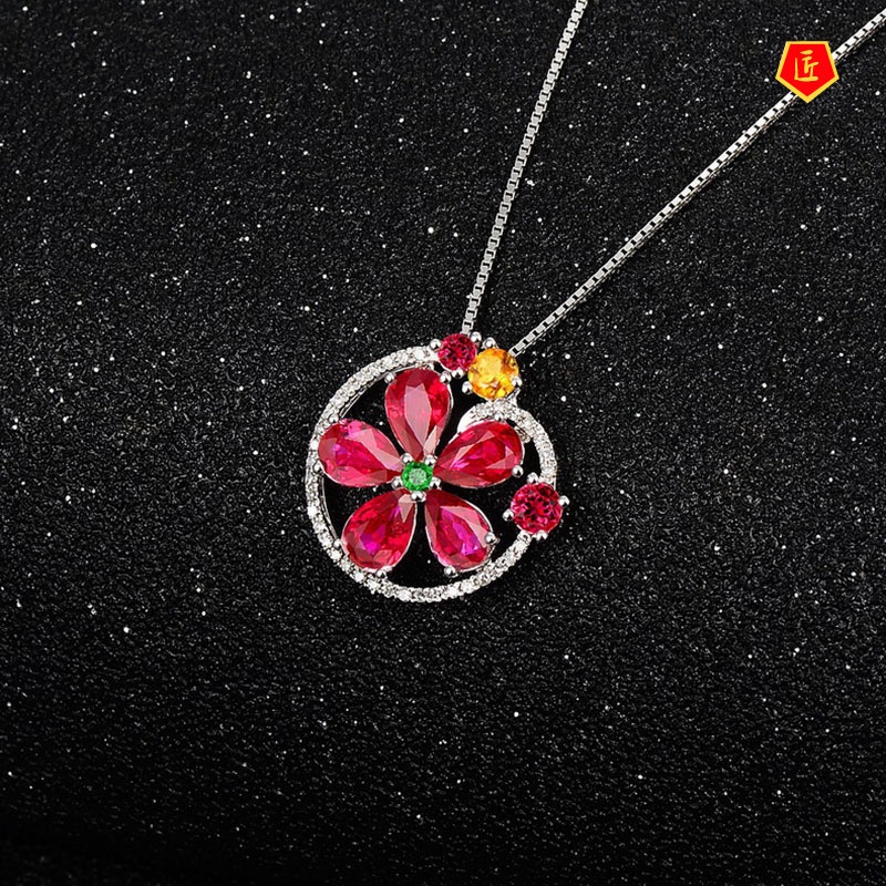 [Ready Stock]Ruby round Pendant Special-Interest Design Fashion