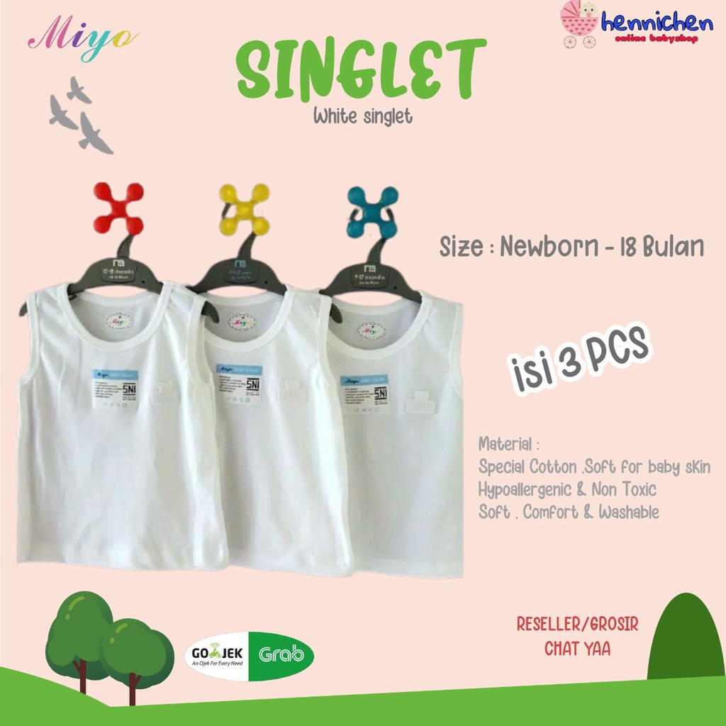 3 PCS MIYO WHITE SINGLET KAOS DALAM NB S M L SNI