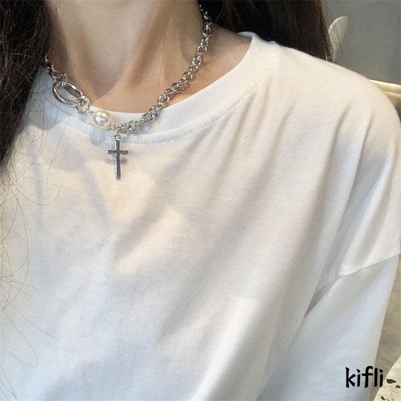 Korea Ins,Cross Kalung Mutiara,Clavicle Chain,Aksesoris Fashion Wanita