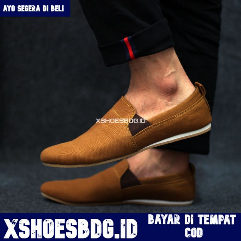 XSHOESBDG.ID X OZIL Sepatu Pansus Casual Slip On Pria Original Hitam Coklat Kanvas Murah Terbaru