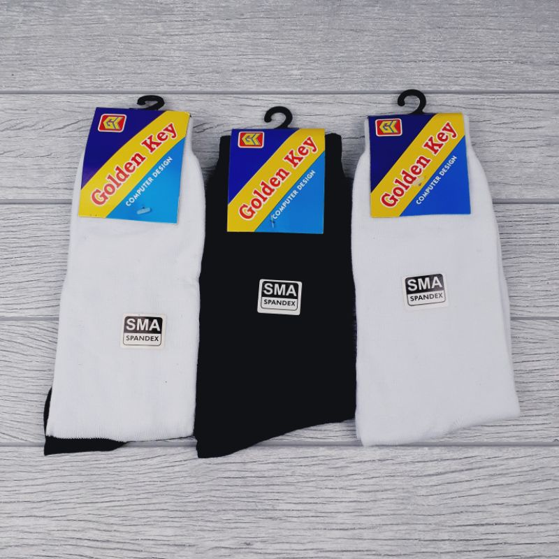 Kaos Kaki SD SMP SMA Golden Key Sekolah Kualitas Bagus Lembut Bahan Katun Panjang Anak Hitam Putih Polos Pendek Tebal Sebetis Betis Remaja Wanita Pria