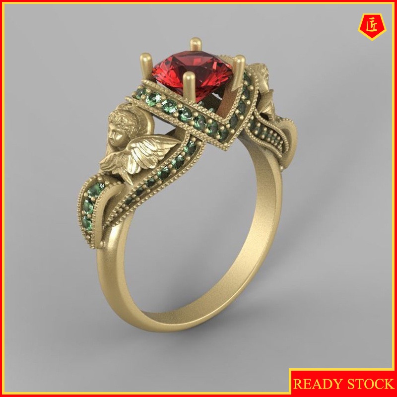 [Ready Stock]Fashion Classic Cupid Angel Wings Ruby Ring
