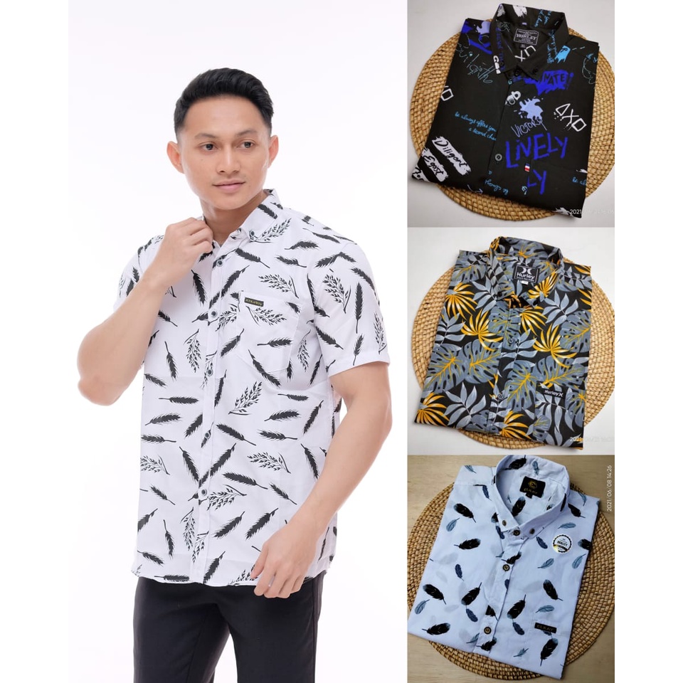 PROMO KEMEJA PRIA MOTIF SURFING LENGAN PENDEK