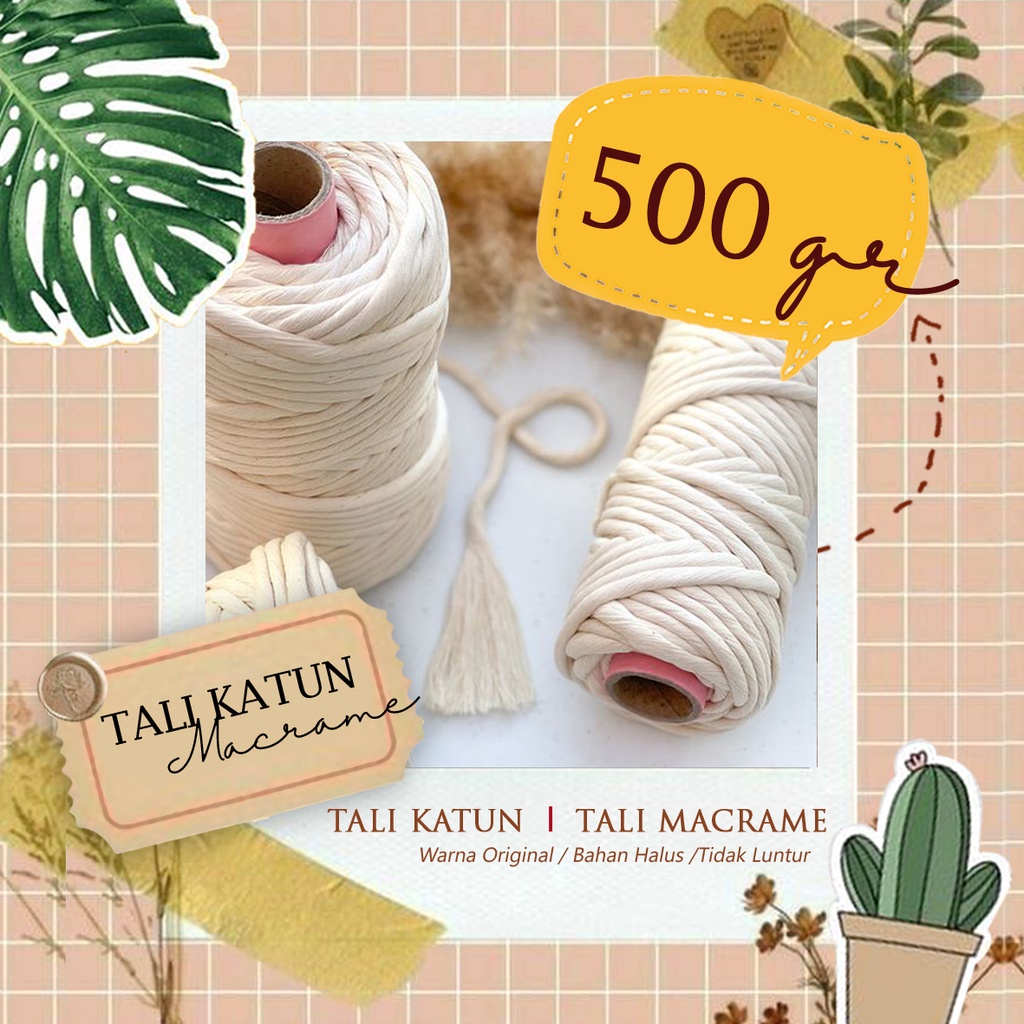 Tali Macrame Katun Natural 4mm kemasan 500gr