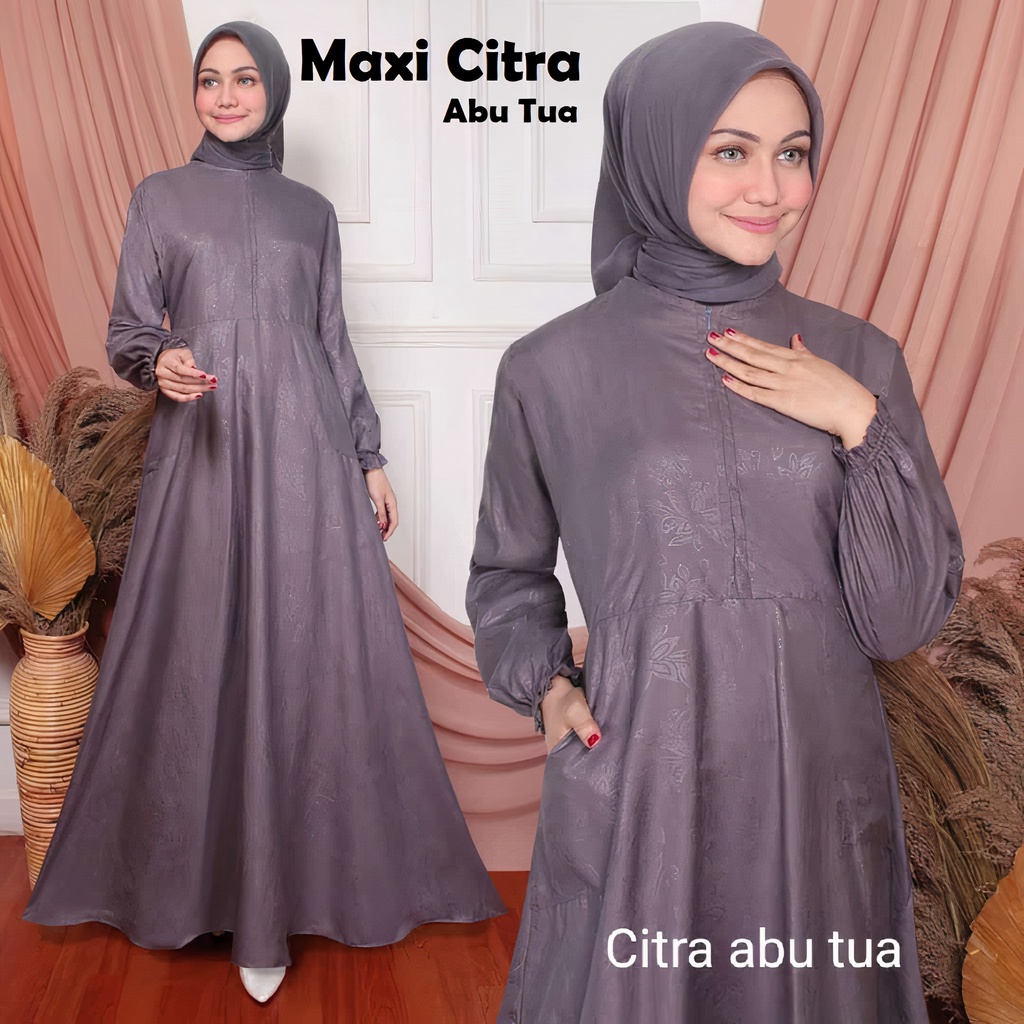 Gudang_Mukenaku Maxi Citra Gamis Syari Fashion Wanita Dewasa Bahan Katun Embos Reseleting Depan (Busui) Terbaru Premium COD bisa bayar di tujuan