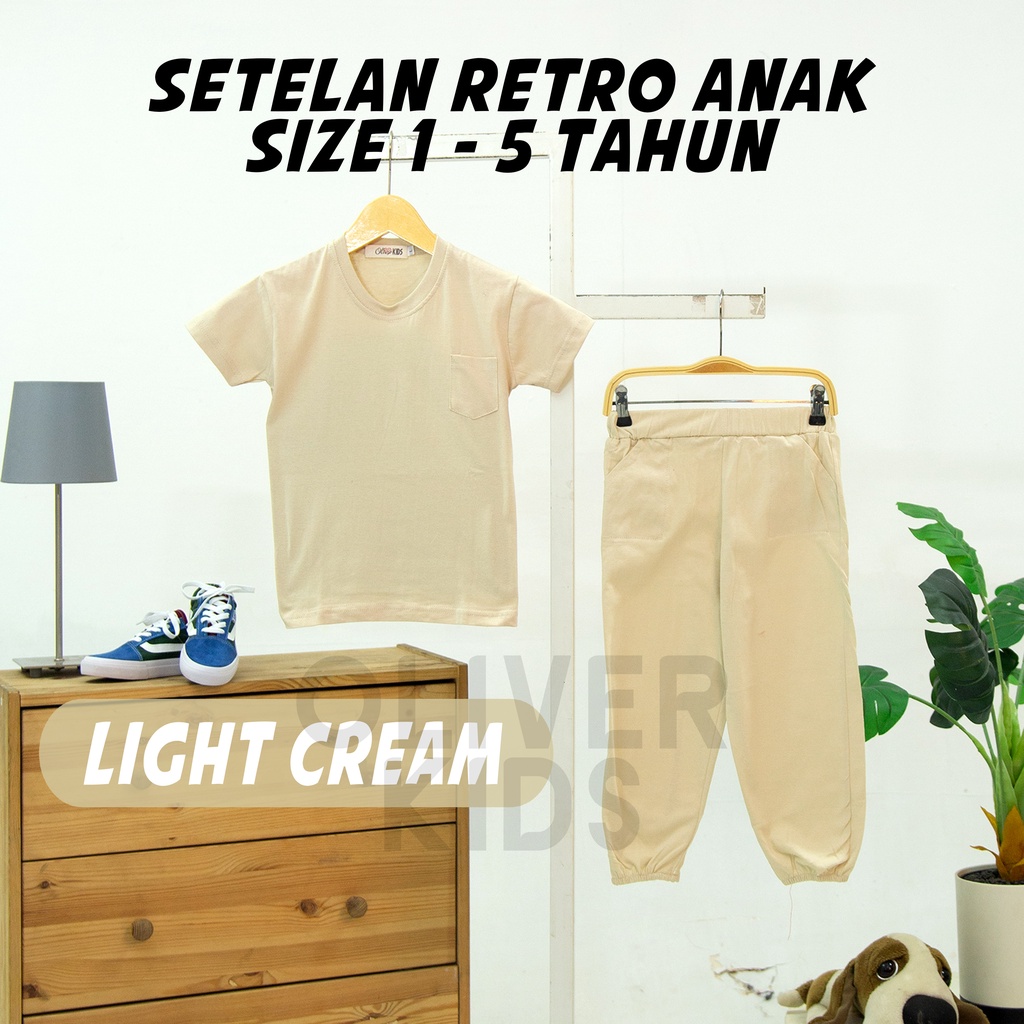 OliverKids Setelan Anak 1-5 Tahun Setelan Kiano Pocket Anak Celana Jogger Dan Baju Anak Polos Katun Combed One Set Henley Tee Setelan Pantai Anak-JOGGER LIGHT CREAM