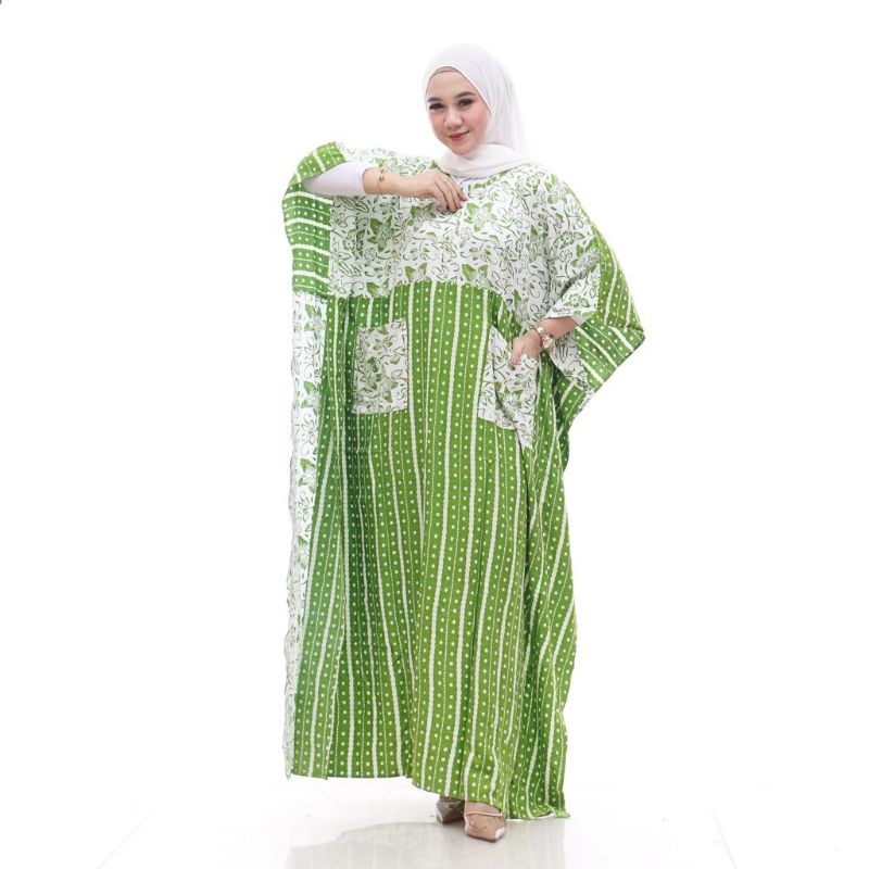 Gamis Kaftan Kelelawar Salwa Longdress Saku Rayon Jumbo Murah Kekinian Semerbak Batik