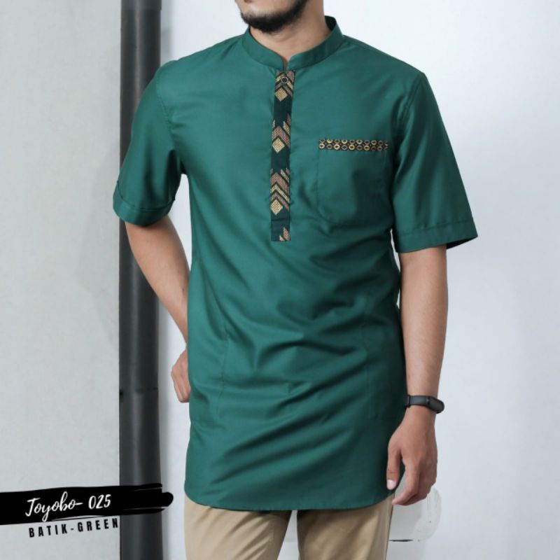 SAVIQ kurta lengan pendek baju muslim toyobo batik  pria koko pakistan warna hijau kode KQS 4352