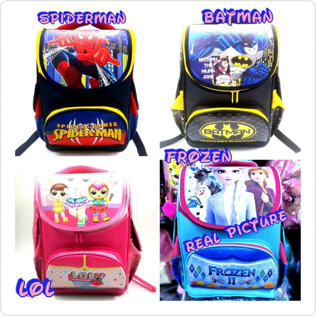 PA TAS RANSEL SEKOLAH ANAK TK SD IMPORT KARAKTER LOL BATMAN IRONMAN FROZEN SPIDERMAN BAHAN FIBER 9065 BE / TA014