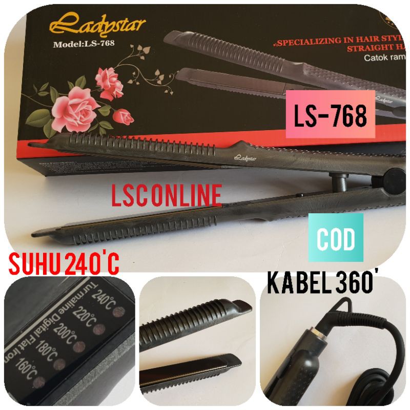 Catokan Rambut Ladystar Ls768 Alat Catok Suhu Panas Profesional Bagus 2in1 Curly Keriting Lurus dan Hair straightener Rebonding