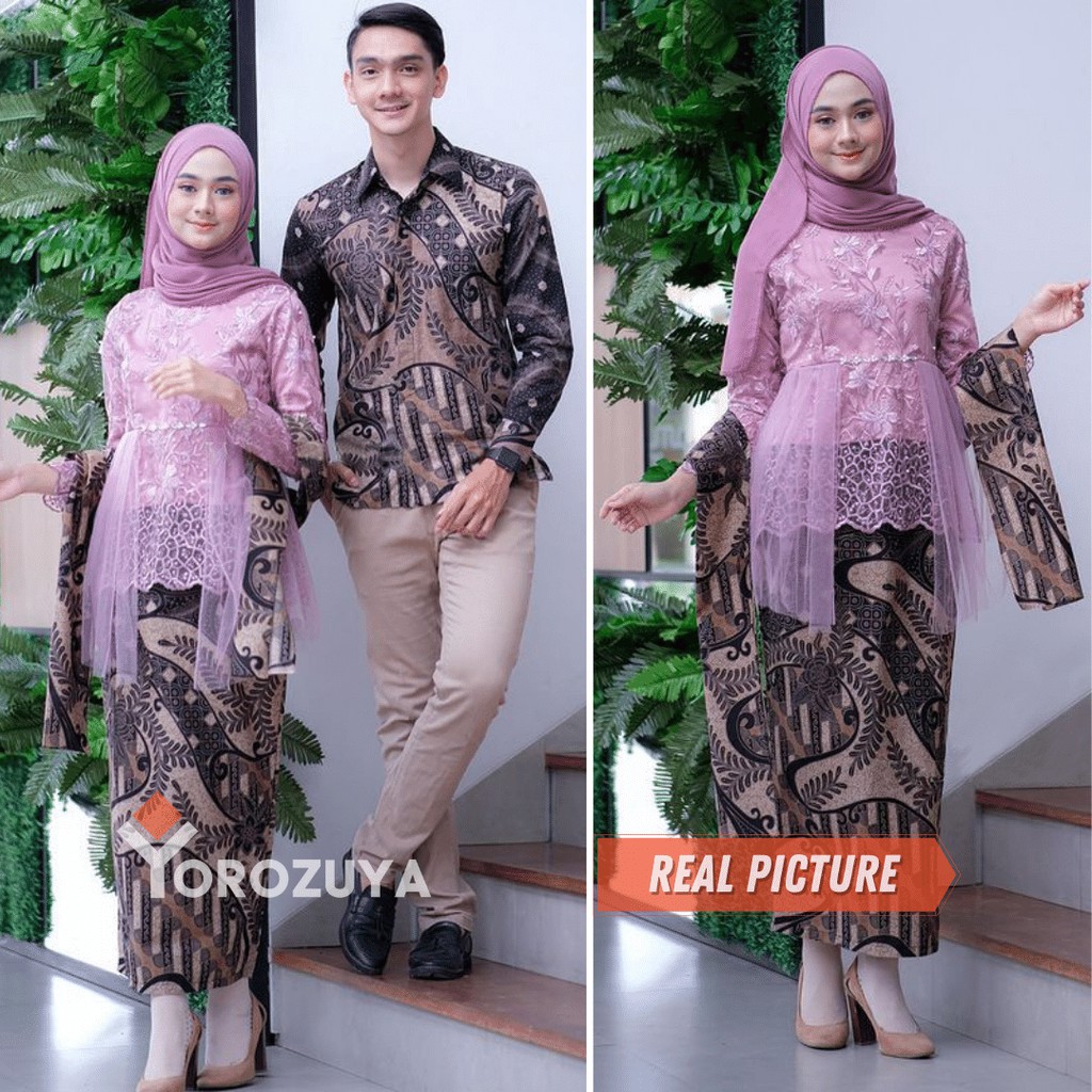 BATIK COUPLE KEBAYA TUNANGAN MODERN BRUKAT TERBARU 2021 PASANGAN KEBAYA TUNIK MECA KAPEL LAMARAN WIS