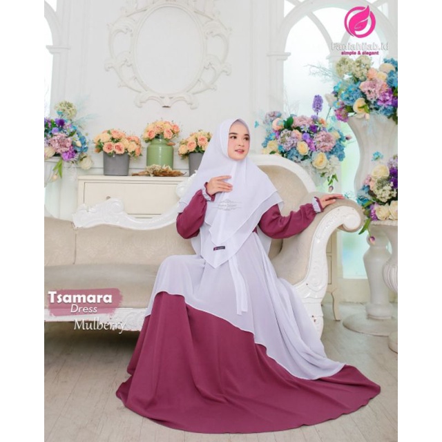 Gamis polos kombinasi Tsamara Dress by Fania Hijab