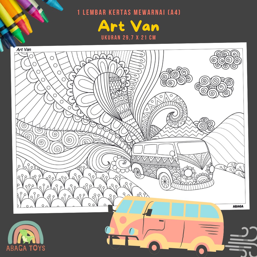 (Min Order 10Pcs) Kertas Gambar Mewarnai A4 - Latih Imajinasi, Kreativitas, Eksplorasi Warna (Coloring Page)-Art Van