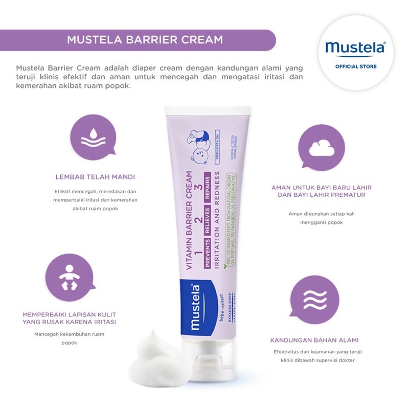 Mustela Facial Cream Barier Cream Diaper Rash Cream Bebe 2 in 1 Cleansing Gel Hair and Body Wash Shampoo Sabun Bayi Kulit Sensitif