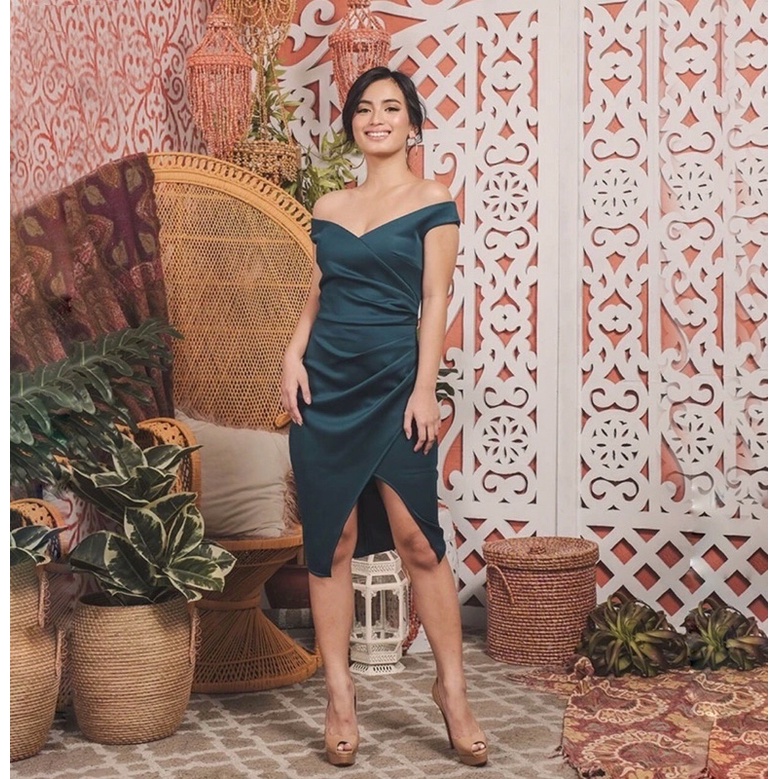 Dress bodycon sabrina wanita dress off shoulder slit wrap dress silang dress big size jumbo baju uku