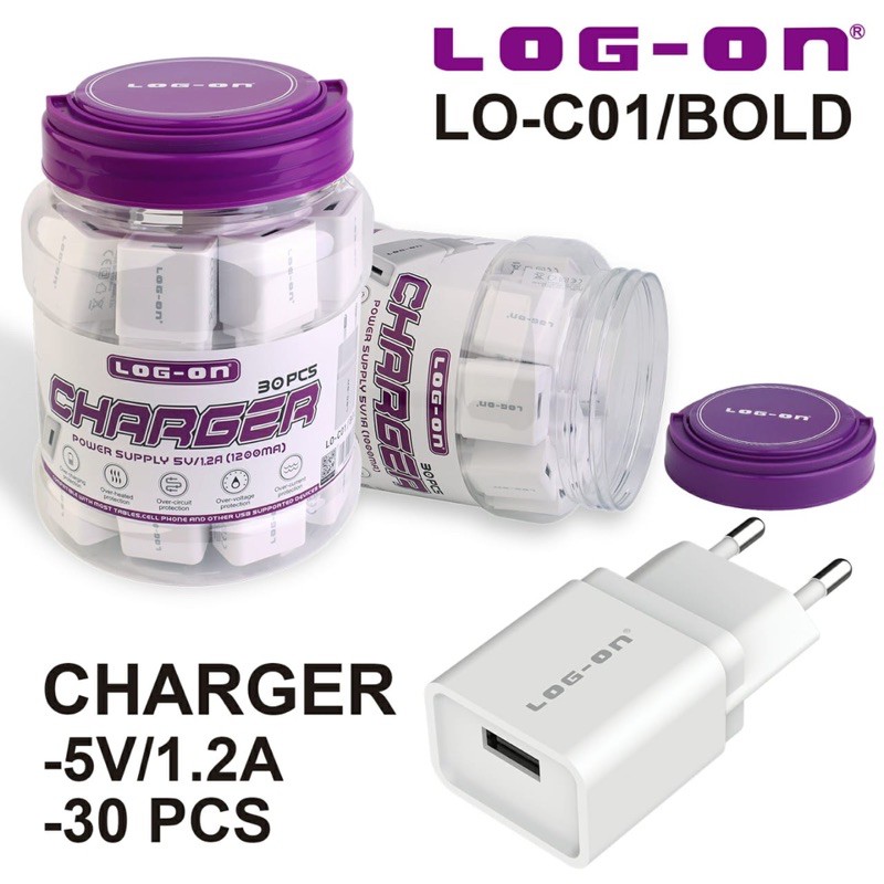 ADAPTER CHARGER LOGON BOLD PER TOPLES ISI 30PCS LO-C01 ORIGINAL BATOK 1A