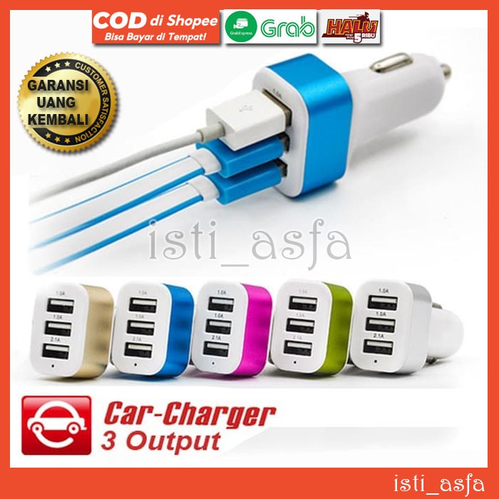 3 USB Car Charger HP di Mobil Azanva Xenia Agya Ayla Sigra Calya Innova Grandmax Karimun Honda Brio 