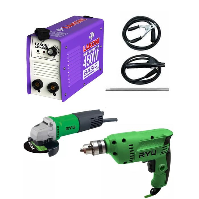 PAKET 3 MESIN LAS LAKONI BASIC 450 WATT MESIN BOR RYU MESIN GERINDA RYU