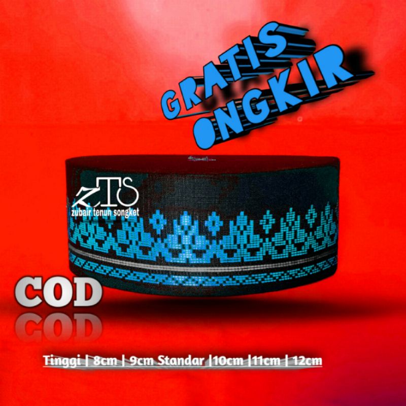 Peci songket kopiah songkok motif cerek warna biru muda lis silver peci sholat peci akad peci dewasa