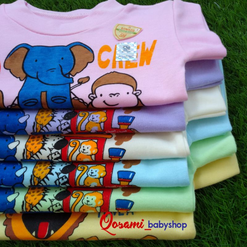 VINATA 3 pcs Kaos Oblong Pendek Motif Gambar Bayi Uk S, M, L, XL SNI