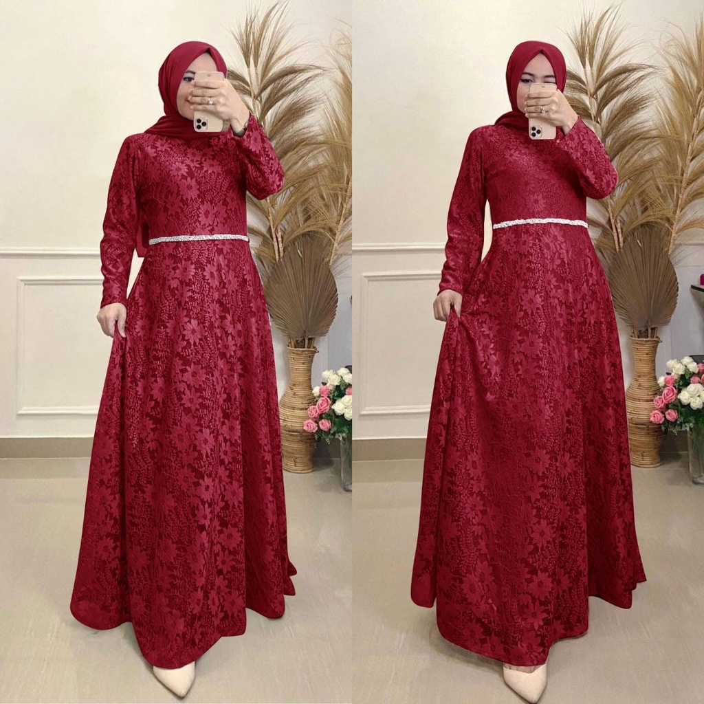 Bayar COD Gamis Brukat Terbaru Remaja Kekinian 2022/Gamis Brukat Lebaran 2022/Gamis Maxi Yunaya