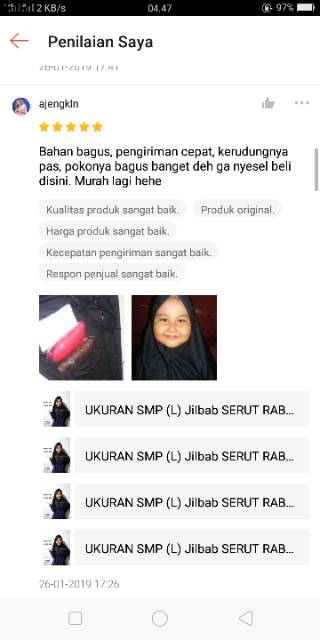 JILBAB SEKOLAH UKURAN SMP (L) Jilbab SERUT RABBANI PITA ATAS