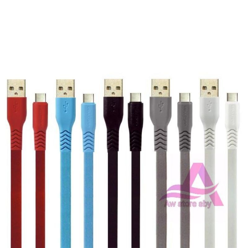 Wellcomm Flat Kabel data Type C Panjang 1.5 Meter Fast Charging 2.4A Cable charger usb type C