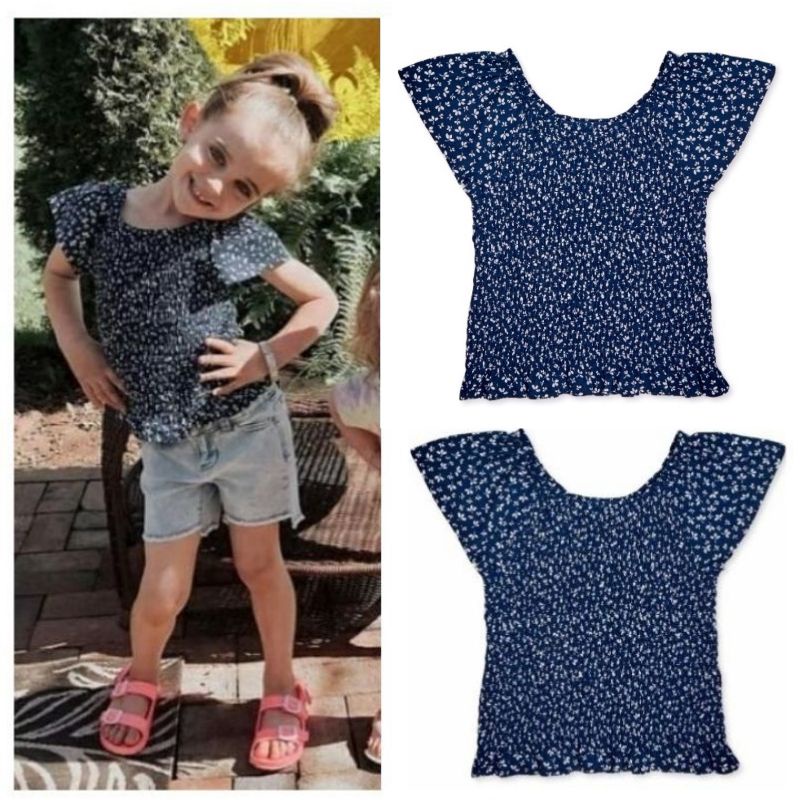 Wonder Nation Girls Cotton Smocked Shirt / Tshirt / Kaos anak perempuan WonderNation