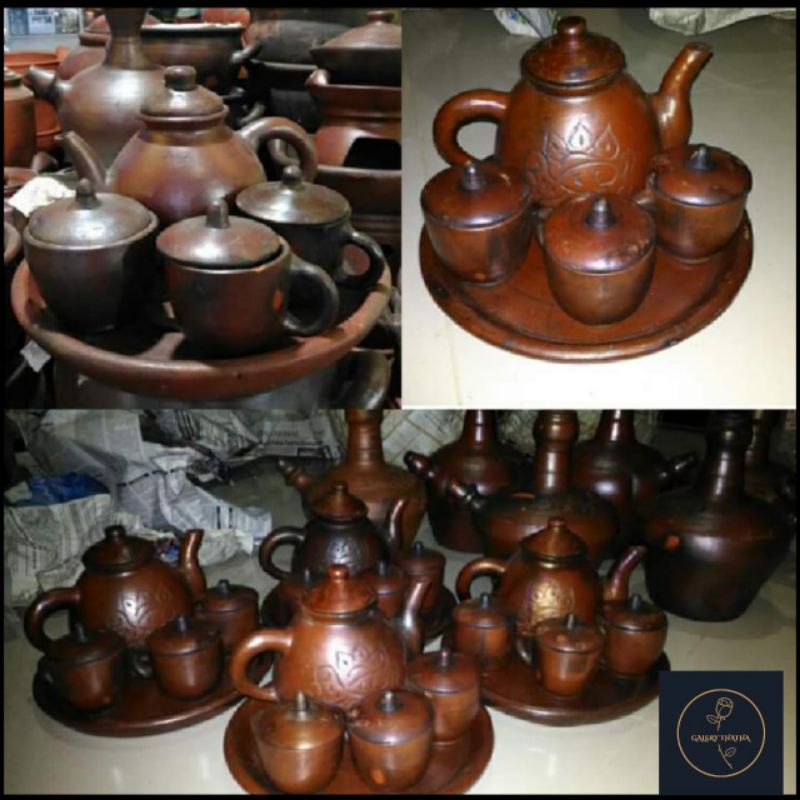 teko poci set gerabah tanah liat