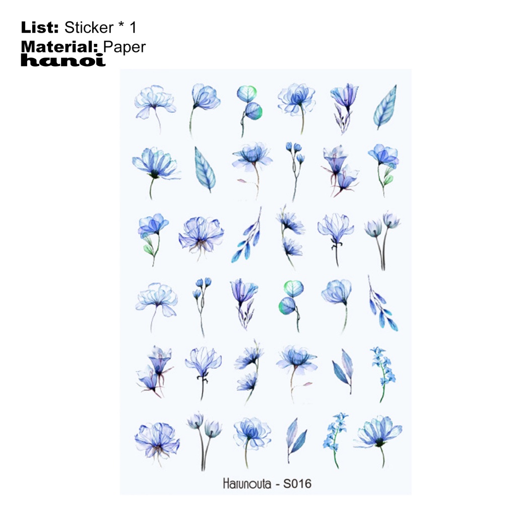 Han_ Stiker Kuku Motif Bunga / Daun / Geometri Warna Hitam / Putih Untuk Nail Art