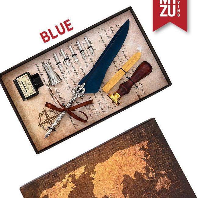 

Hot Sale MIZU HANEPEN WAX SEAL Calligraphy Set Feather Quill Dip Pen Bulu 6 Nibs Ink Tinta Lilin Stempel ~
